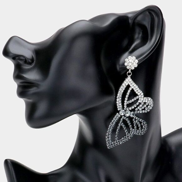 Ombre Butterfly Accented Black Rhinestone Earrings - Picture 1 of 6